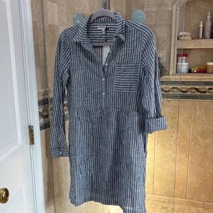 Michael Stars Navy Striped Long Sleeve Dress cotton and lined NWT